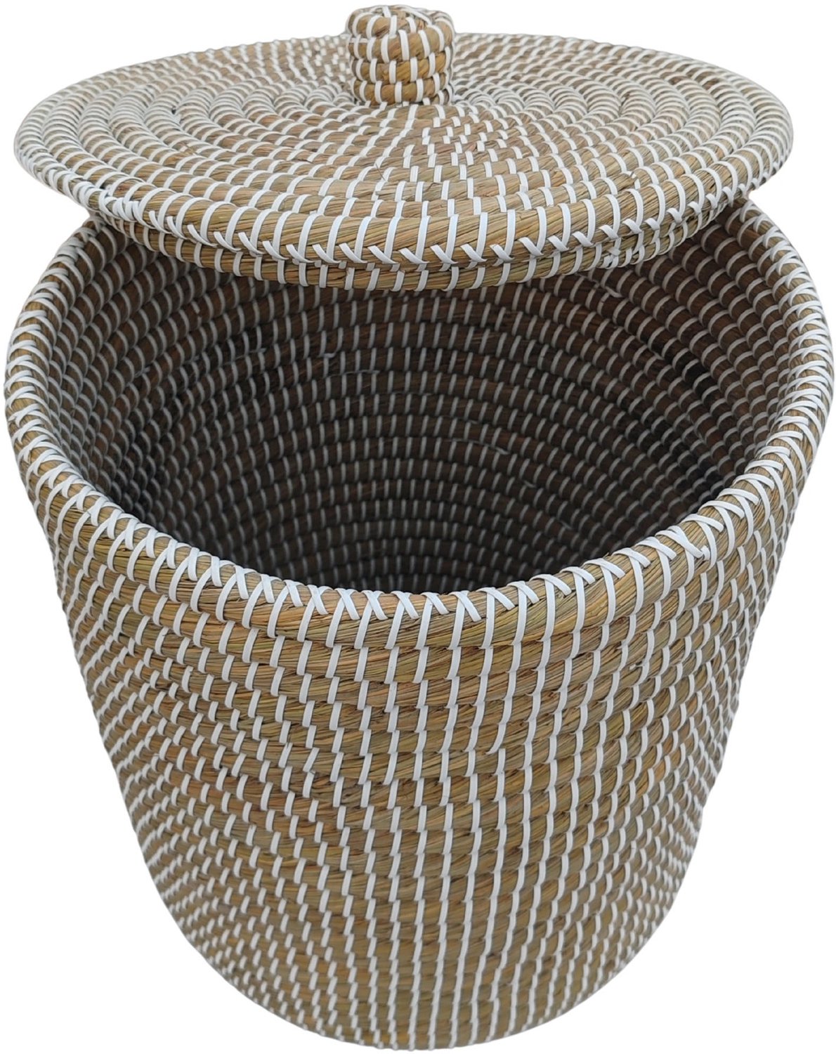 Wasmand met deksel – zeegras – 65 liter – naturel wit