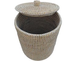 Wasmand met deksel – zeegras – 65 liter – naturel wit