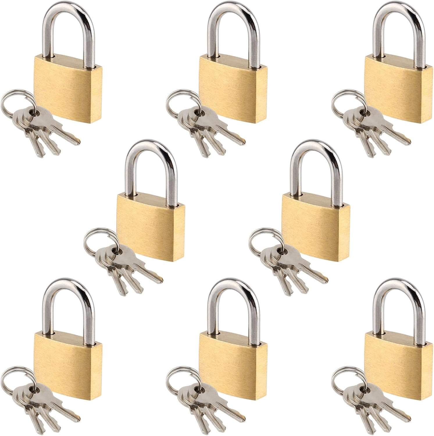 8x Mini Hangslot met Sleutel - Messing & Zilverkleurig