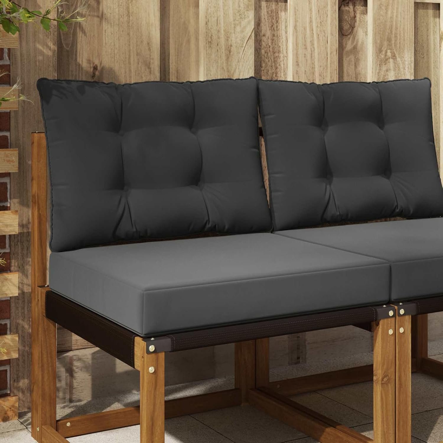 Set van 2 antraciet van polyester met schuimvulling 60 x 50,5 x 8 cm zitkussen + 60 x 40 x 10 cm rugkussen voor tuin en terras