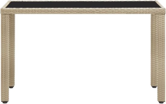 Tuintafel, beige, 123 x 60 x 74 cm, met glazen tafelblad en stalen frame, waterdichte PE rotan eettafel voor terras en veranda — afbeelding 5