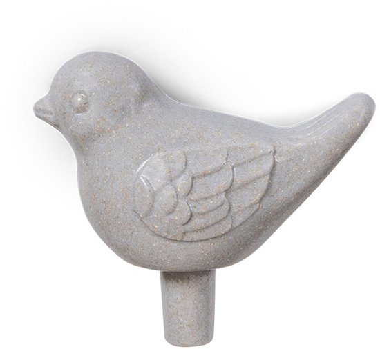 Grijs, decoratief vogelfiguur met een gedetailleerde vleugelstructuur voor een vogeldrinkschaal.