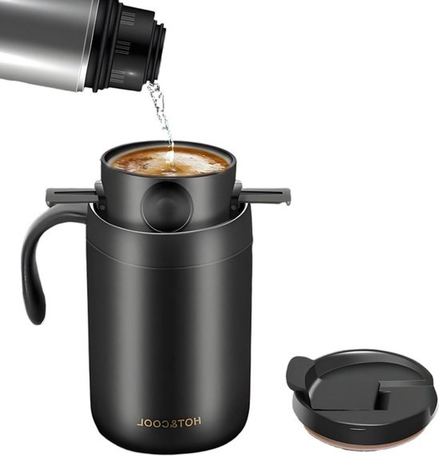 Koffiezetter - Reismok - Koffie voor buiten - Vacuüm geïsoleerd - 6 uur warm - Zilver