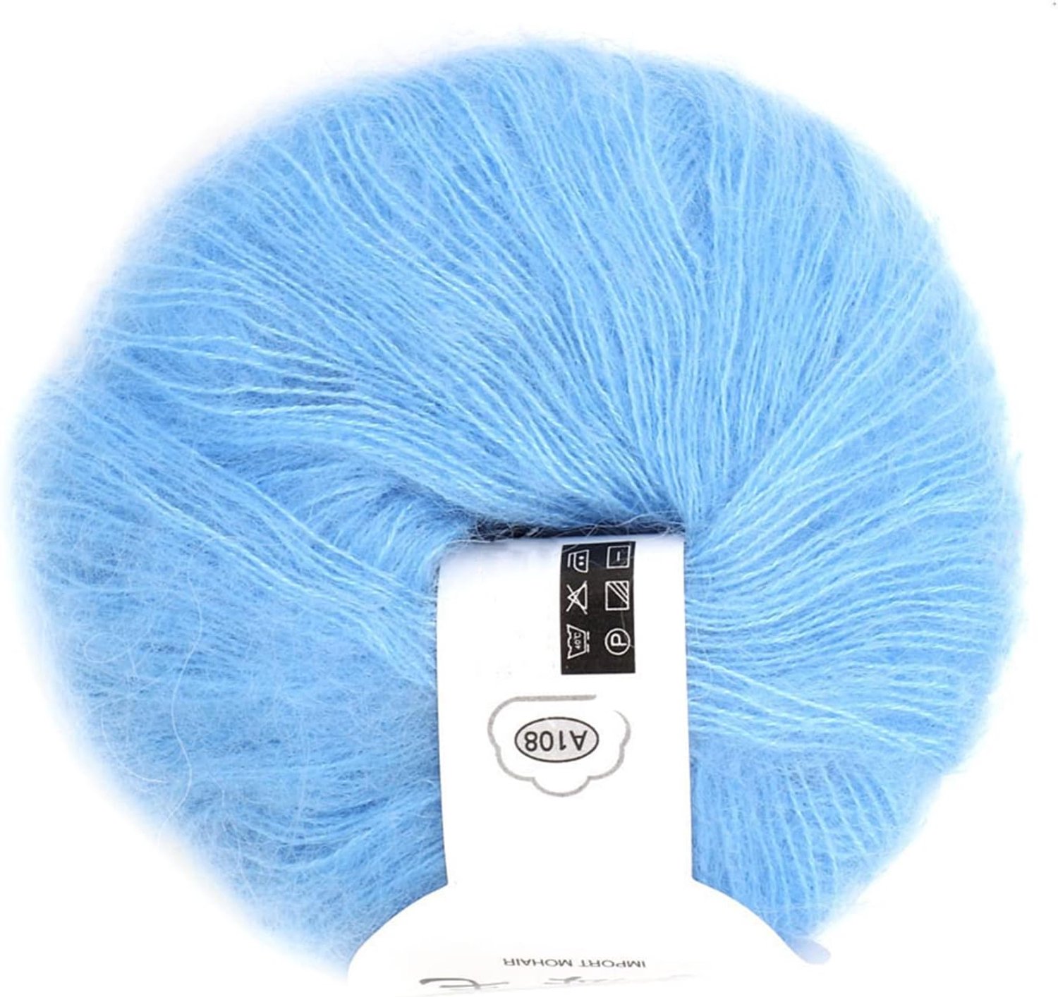 Angora Mohair Garenmix 25g Anti Pilling Handwasbaar Geweven Sjaals Sjaals met 12 Kleuren voor Breien Haak (08 lichtblauw)