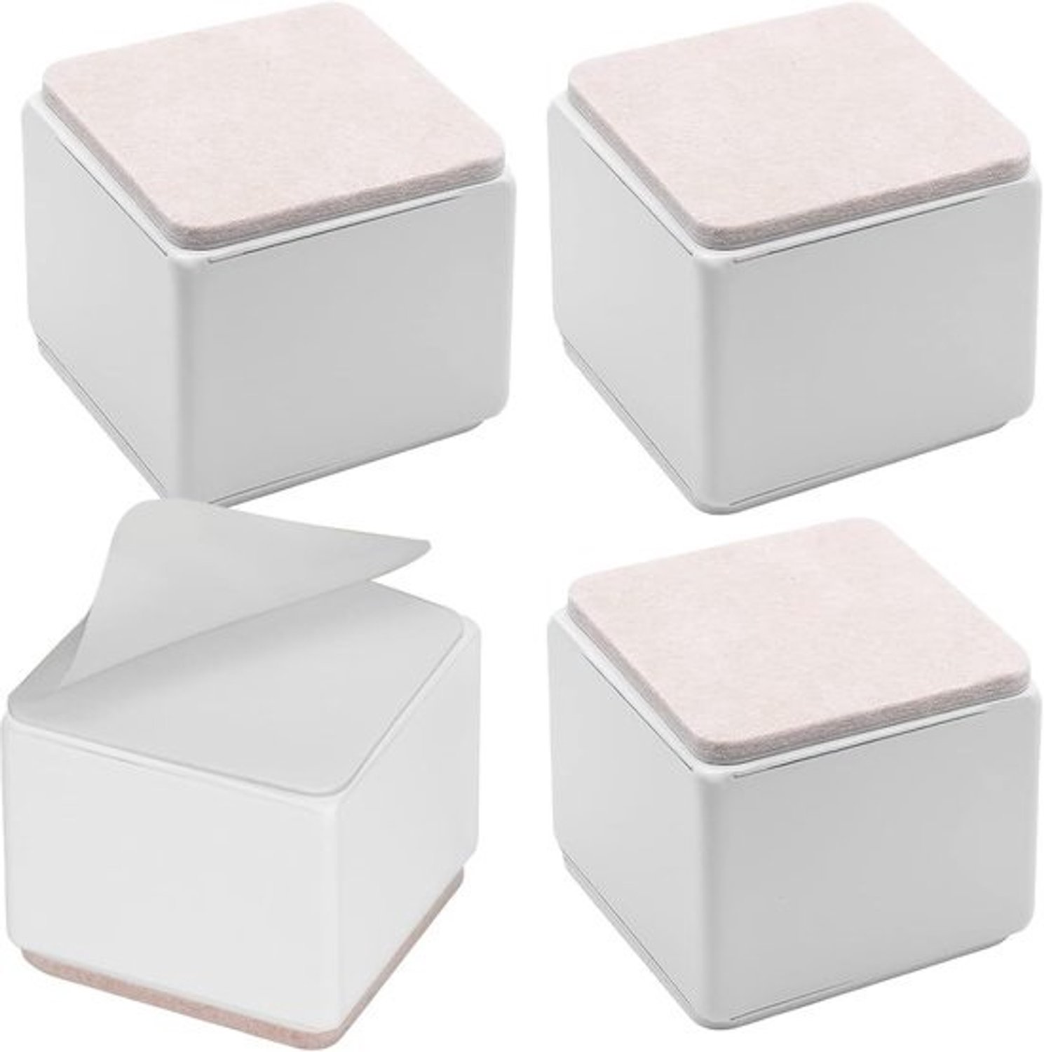 Meubelverhogers - Verhogers voor meubelpoten - Meubels hoger plaatsen - Zelfklevend koolstofstaal - 52 mm Set van 4 - Wit