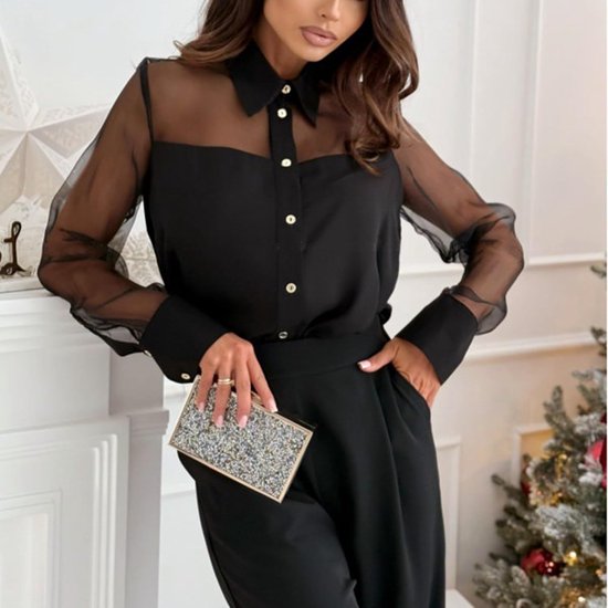 Tops voor vrouwen lange mouwen button down shirt sexy doorzichtig trendy elegante chiffon blouse tops losse pasvorm tops voor vrouwen