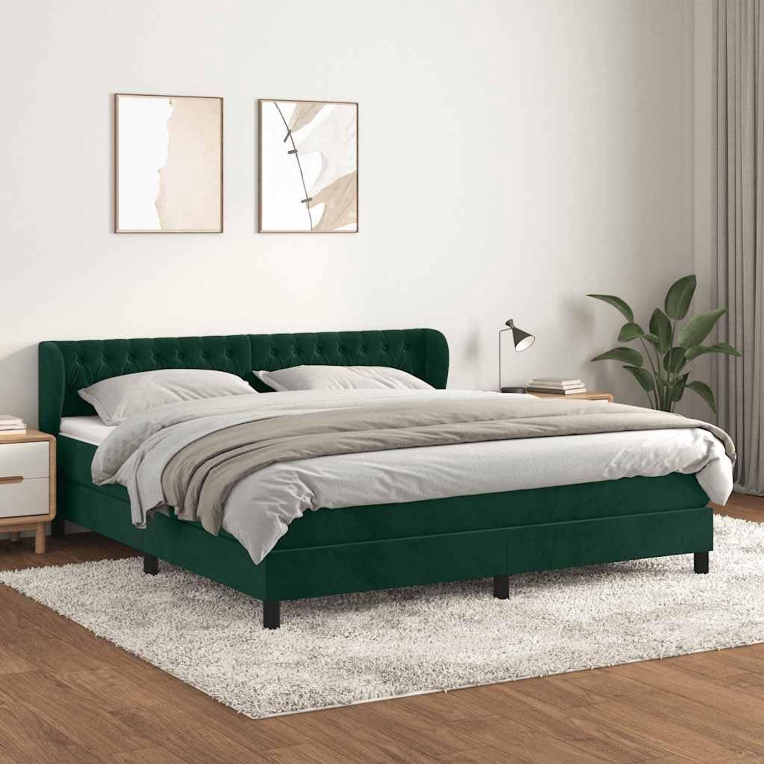 Boxspring met matras fluweel donkergroen 180x200 cm verstelbaar hoofdbord pocketvering matras medium hard zacht fluweel topmatras comfortabele ondersteuning slaapkamer hoofdeinde luxe