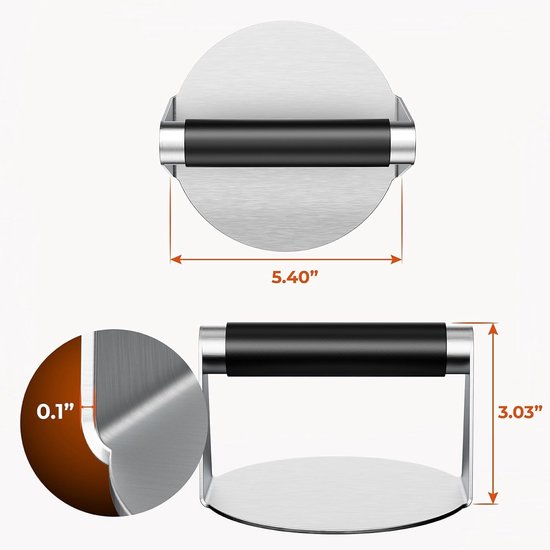 Burger Press, Hamburger Smasher Tool voor bakplaat, roestvrij staal hampaty pers met anti-brandwonden handvat, 14 cm anti-stick grillpers voor smashburger, spek, rundergehakt, vlees — afbeelding 2