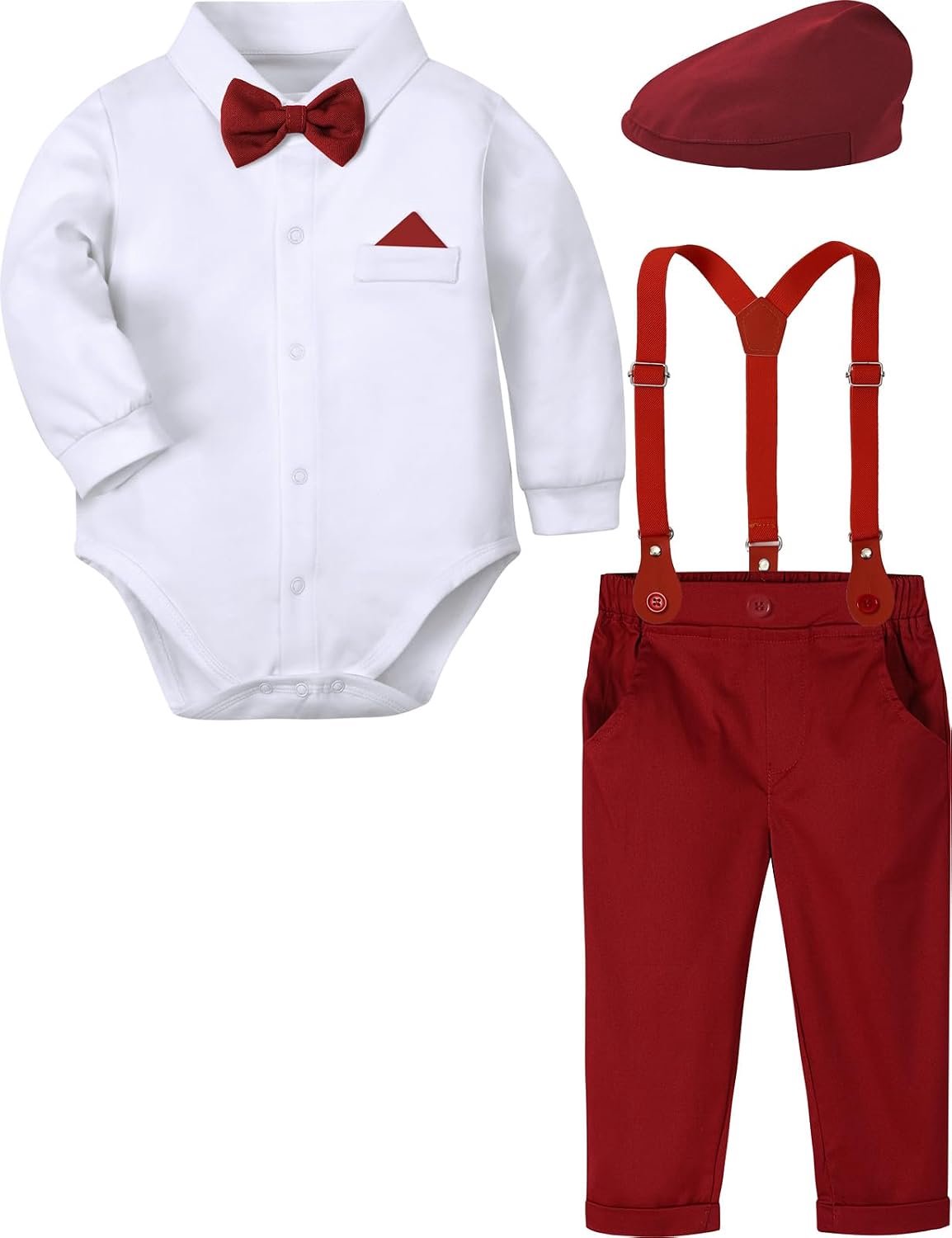 Boy Pak 3 STKS Gentleman Bruiloft Kleding Shirt Set Bretels Vlinderdas met Hoed 3-18 Maanden