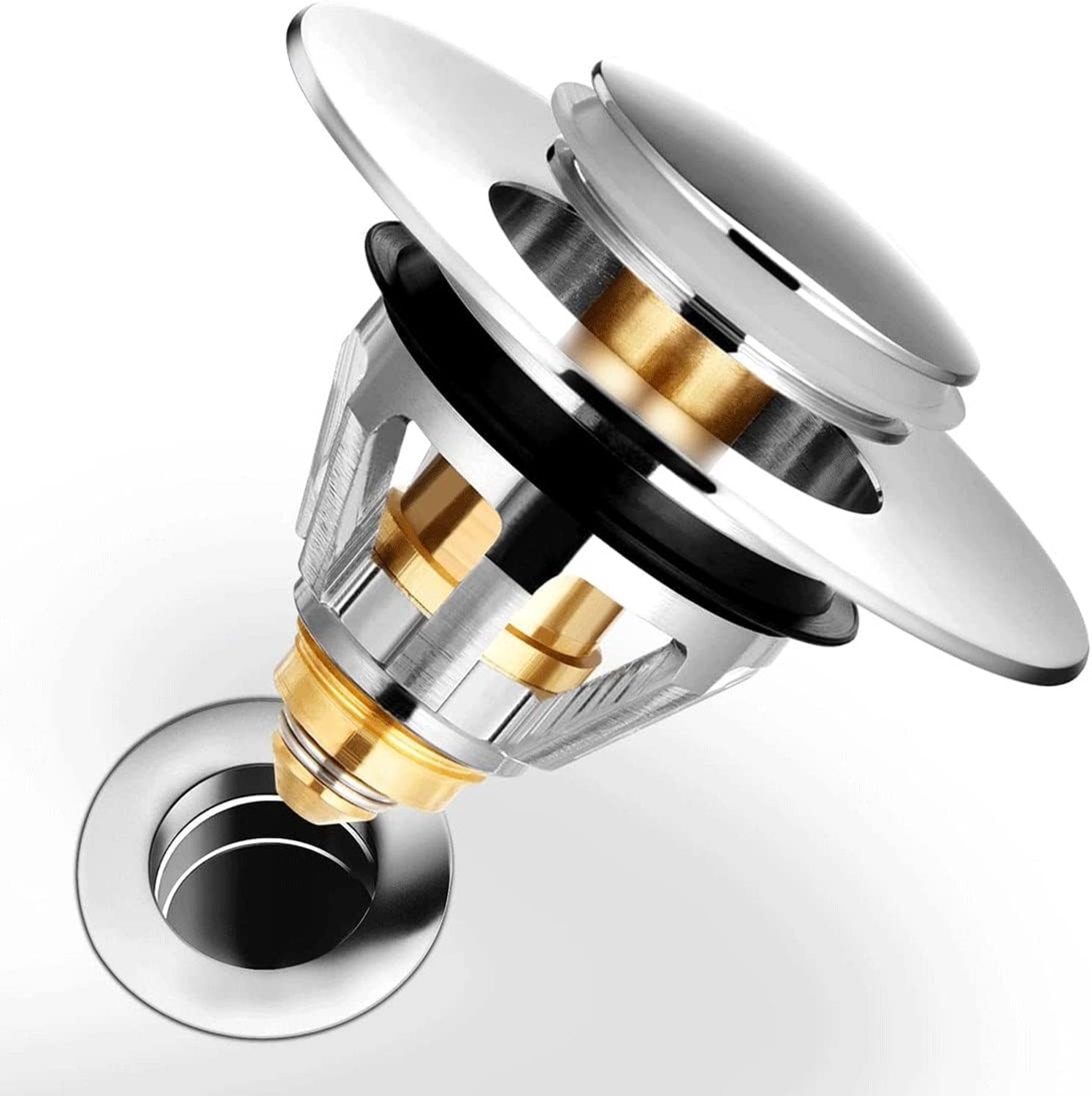 For Pop-up Gootsteen，roestvrijstalen Aftapplug Bullet Kern Push Type Geen Overloop Pop-up Gootsteen Stop Met Mand For Badkamer Gootsteen Bounce Core Plug
