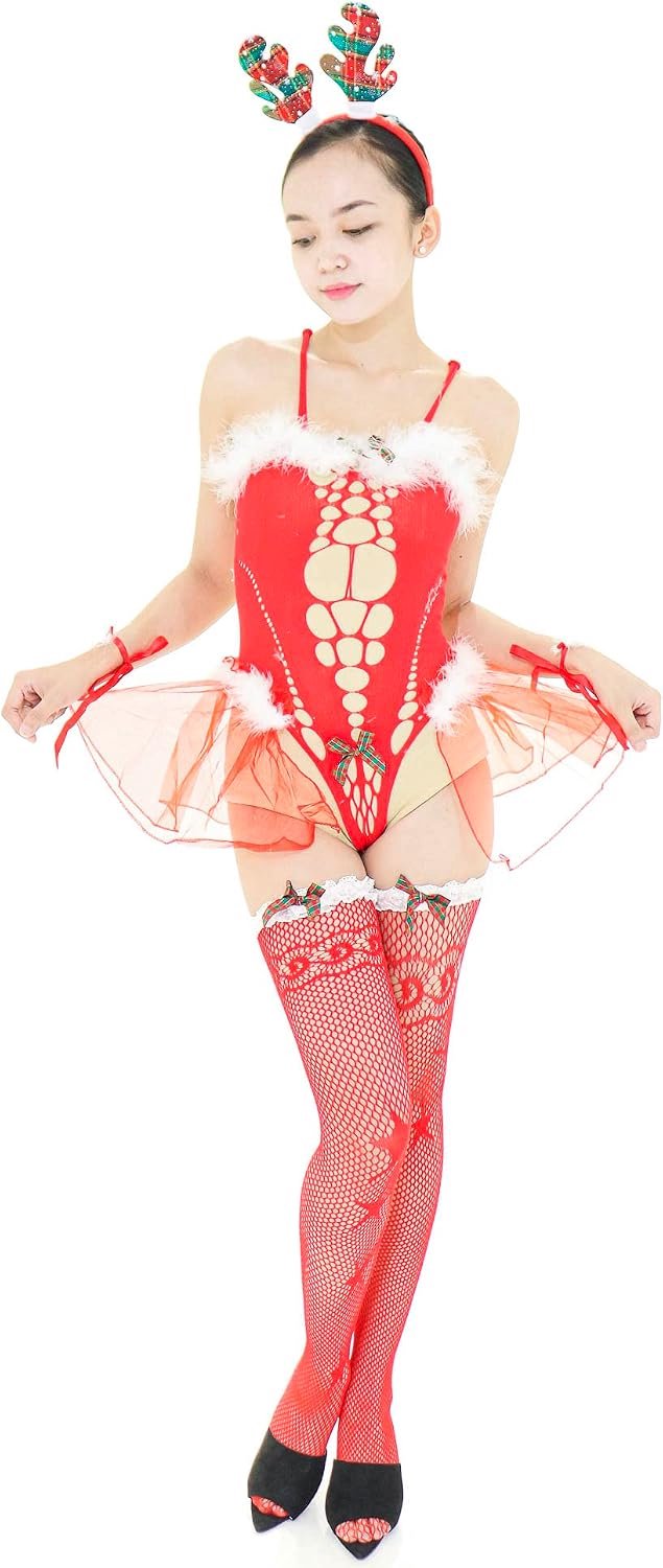 Visnet Jumpsuit – Cosplay Lingerie – Rood - Kerst – 40-75 Kg