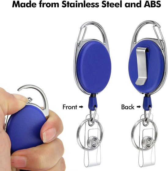 Set van 4 Uittrekbare Badge Reel Houder, ID Kaart Lanyard, Sleutelhouder voor Werk en Evenementen (Blauw, Paars, Rood, Roze) — afbeelding 4