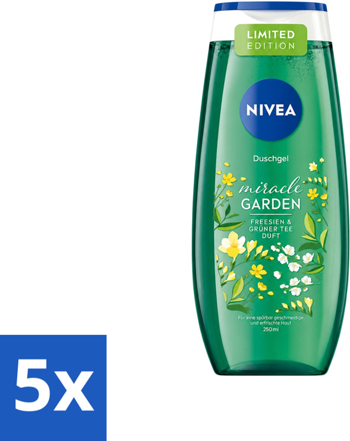 5 x Nivea - Douchegel - Freesia & Groene Thee - 250 ml - Voordeelverpakking - 5 stuks