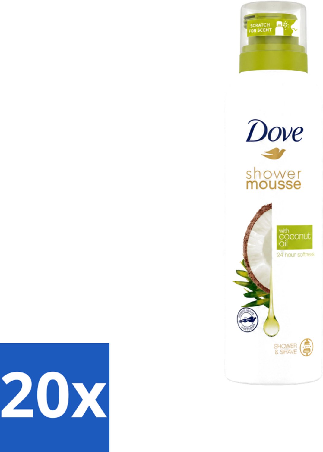 20 x Dove - Douchemousse - Coconut Oil - Voedend en verzorgend - 200 ml - Voordeelverpakking - 20 stuks