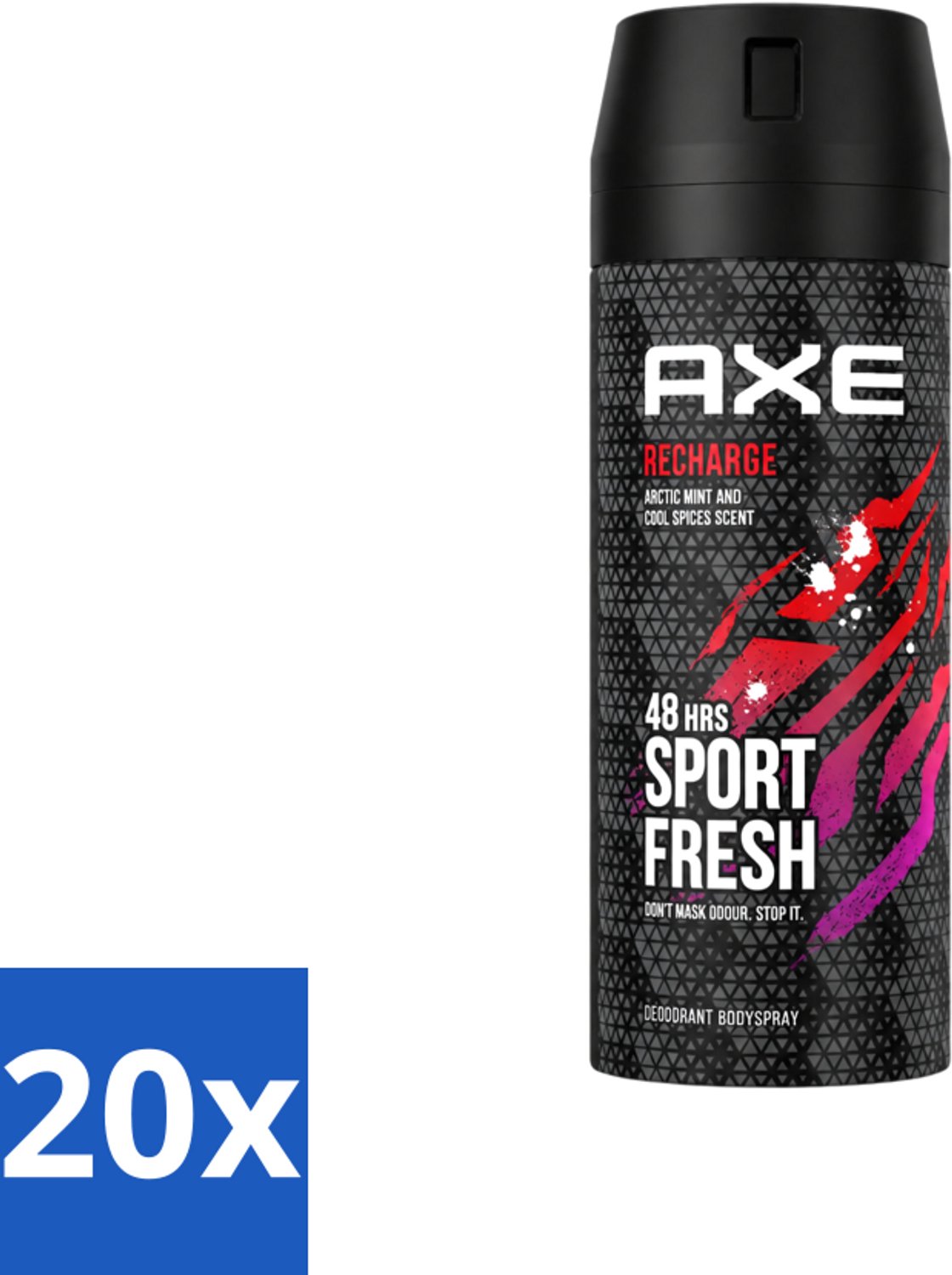20 x Axe - Deodorant Bodyspray - 48hrs Sport Fresh - Recharge - Arctic Mint & Cool Spices - 150 ml - Voordeelverpakking - 20 stuks
