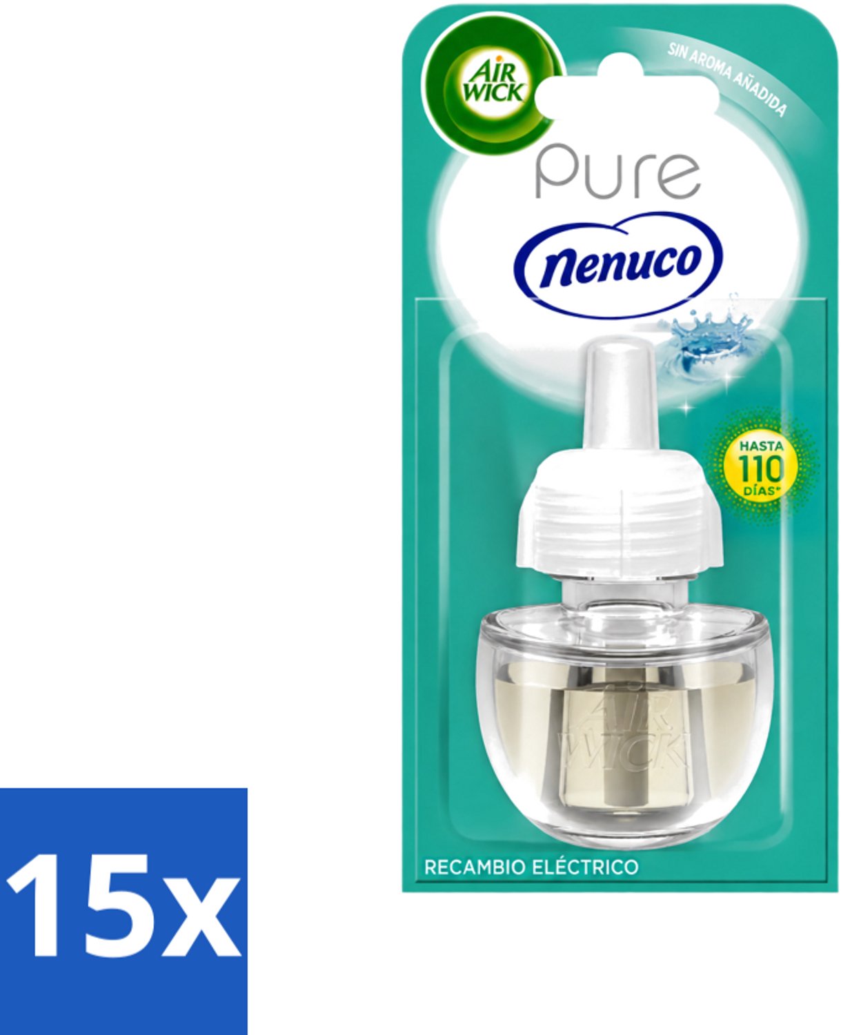 15 x Air Wick - Luchtverfrisser Navulling - Pure Nenuco - Elektrische Geurverspreider - 19 ml - Voordeelverpakking - 15 stuks