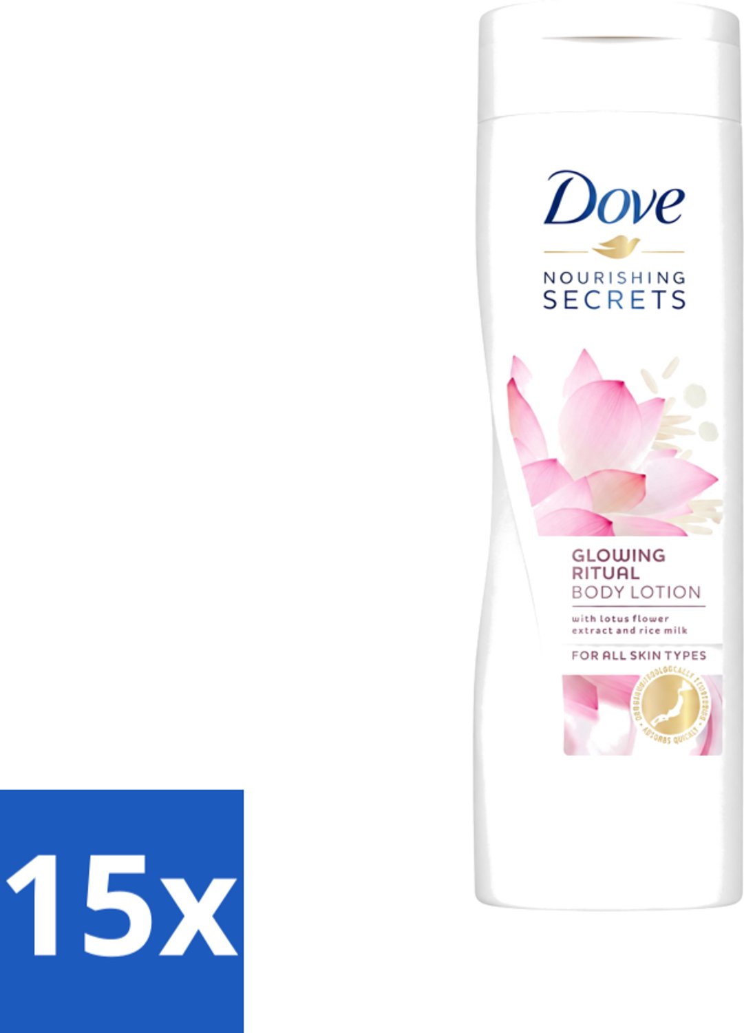 15 x Dove - Glowing Ritual - Bodylotion - Verzorgend en stralend - 400 ml - Voordeelverpakking - 15 stuks