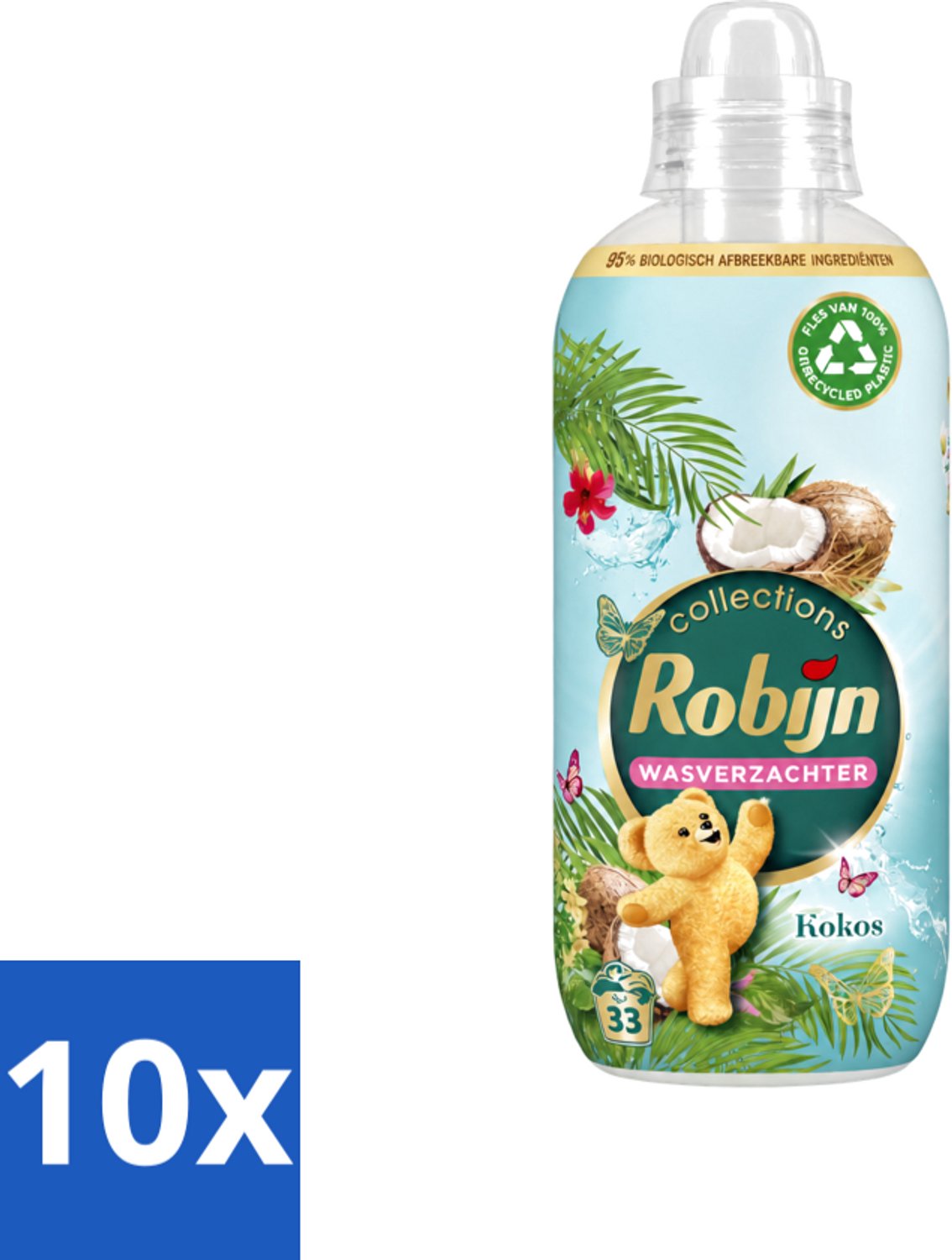 10 x Robijn - Kokos Sensation - Wasverzachter - Tropische Geur - 33 Wasbeurten - 825 ml - Voordeelverpakking - 10 stuks