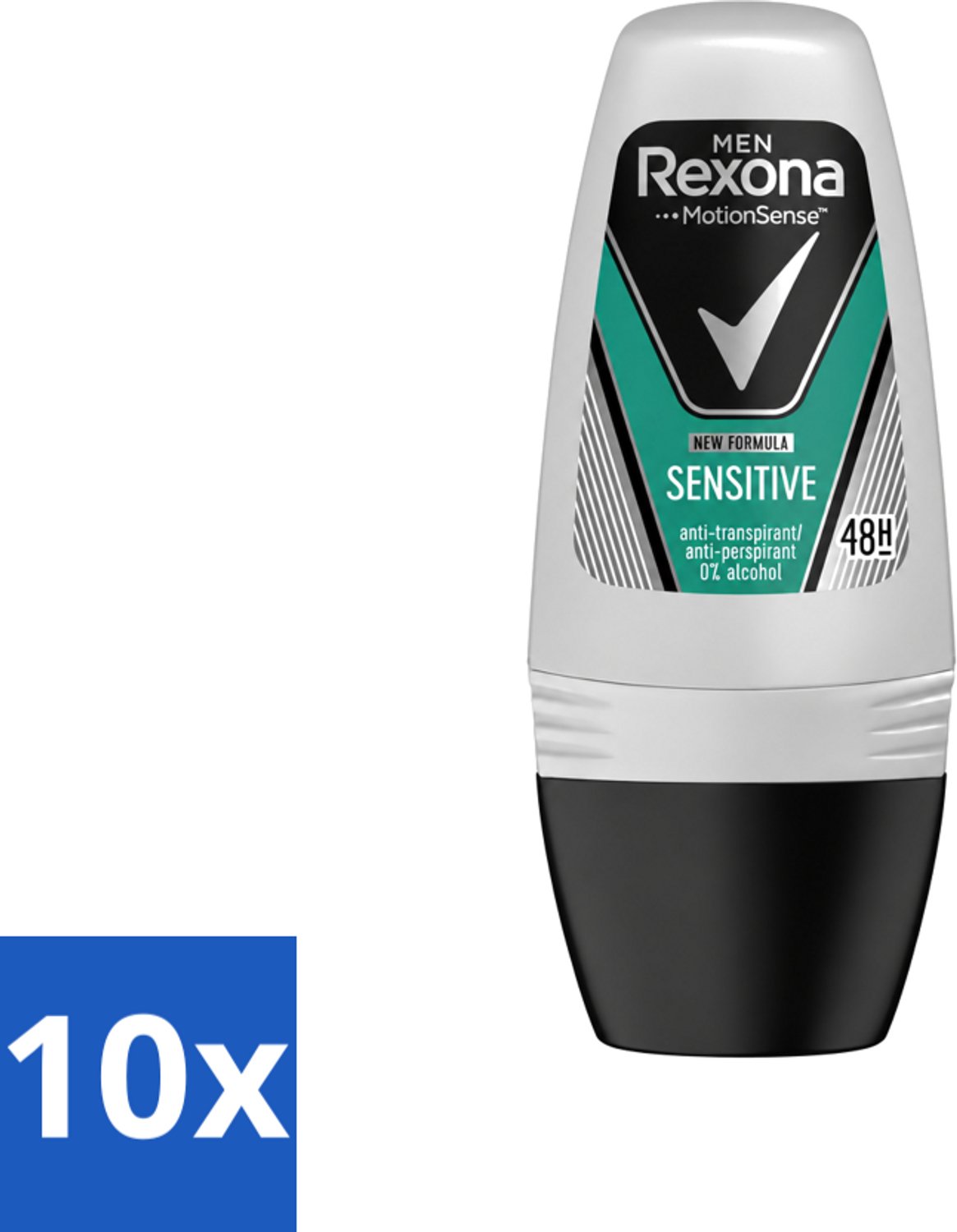 10 x Rexona Men - Sensitive - Deo Roll-on - Anti-transpirant - 50 ml - Voordeelverpakking - 10 stuks