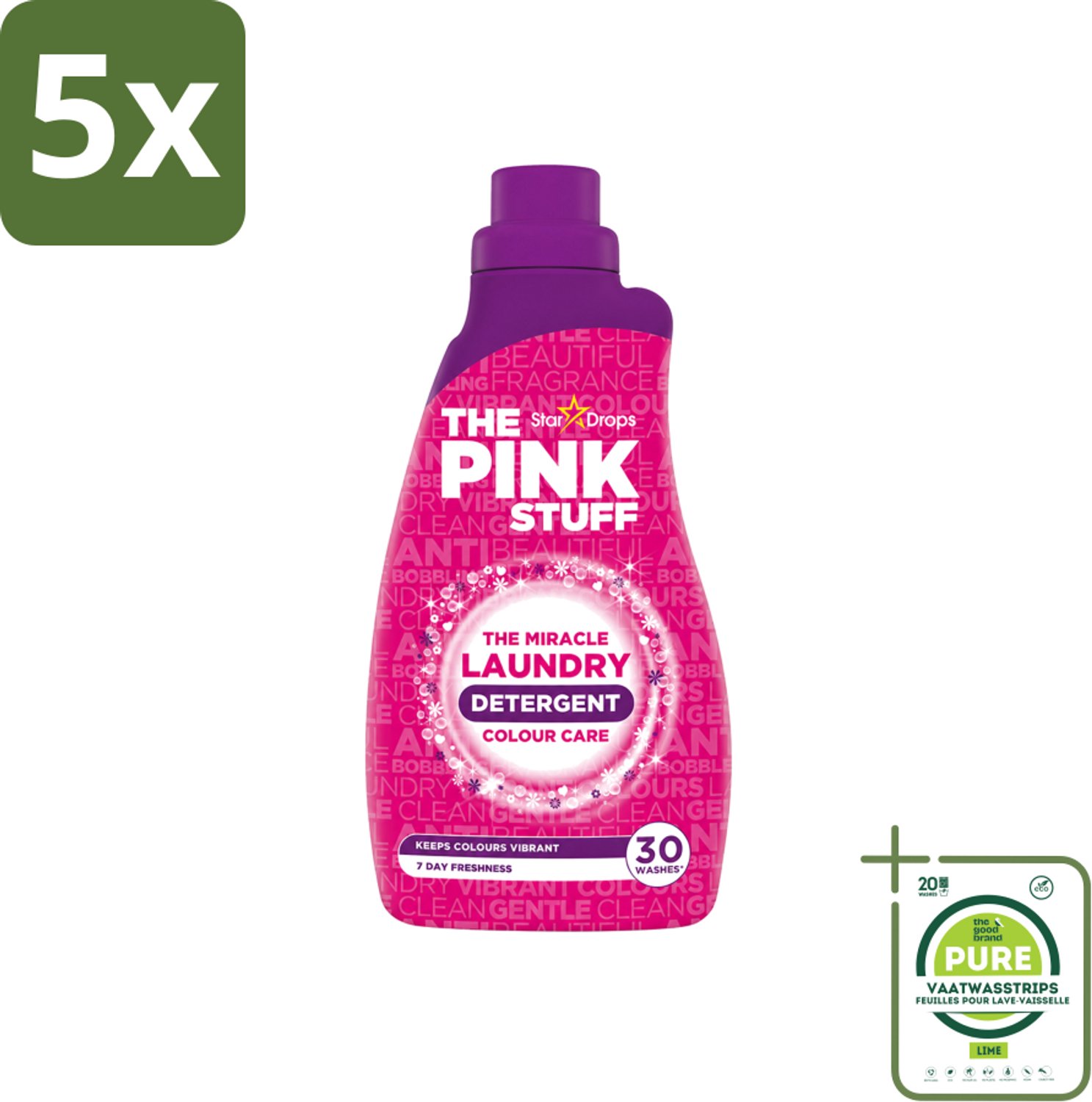5 x The Pink Stuff - Wasgel - Gekleurde was - Wasmiddel - 30 Wasbeurten - 960ml - Grootverpakking - Vaatwasstrips - Wasmiddel - Wasgel - Kleur Behouden - Vlekken Verwijderen - Fris Ruiken