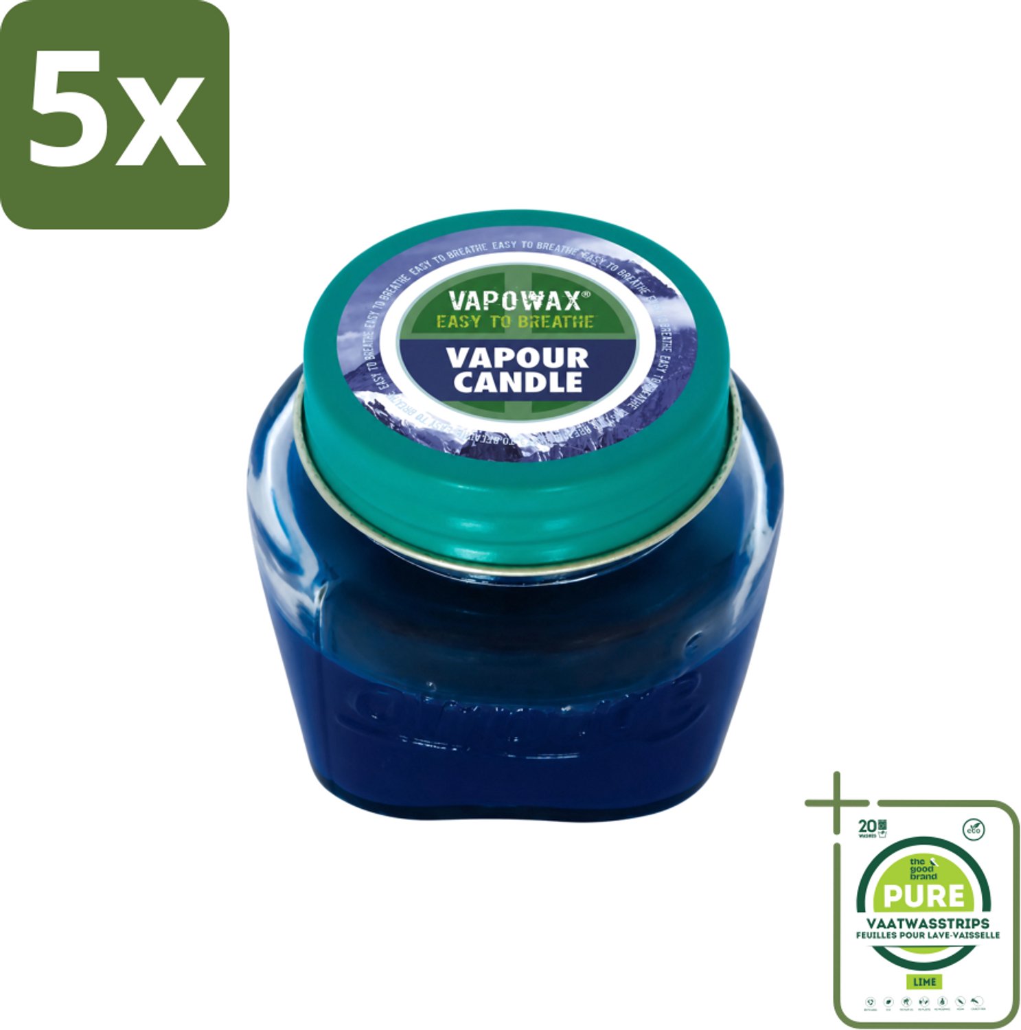 Airpure 5 x Airpure - Kaars Tegen Verkoudheid - Geurkaars - Verlichting bij Verkoudheid - 28,5 g - Grootverpakking - Vaatwasstrips - Kaars Tegen Verkoudheid - Geurige Kaars - Verlichting Bij Verkoudheid - Ademhaling Verlichten - Kaars Voor Griep blauw