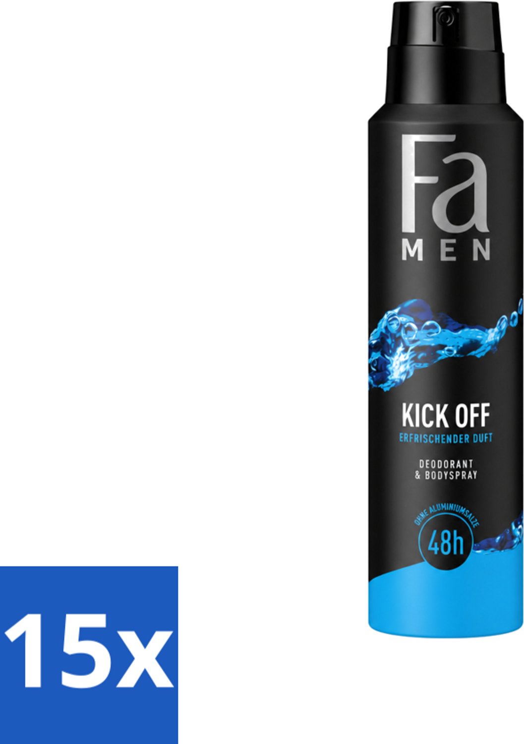 15 x Fa Men - Deodorant Lichaamsspray - Kick-Off - Verfrissend - 48 uur Bescherming - 150 ml - Voordeelverpakking - 15 stuks