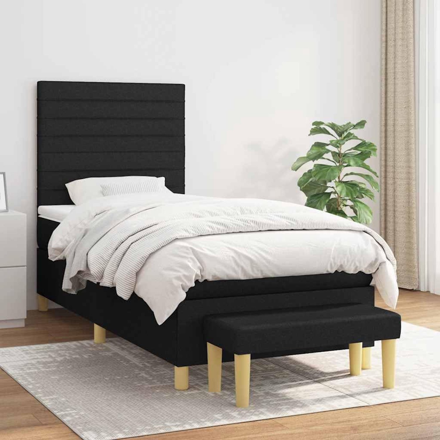 Stof Verstelbaar hoofdbord Pocketveringmatras Zwart 90x200 cm