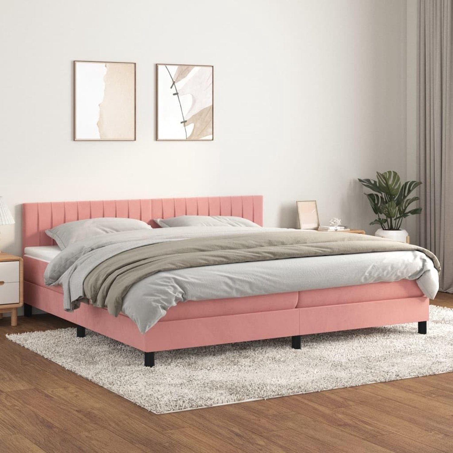 Fluweel Verstelbaar hoofdbord Pocketveringmatras Roze 200x200 cm