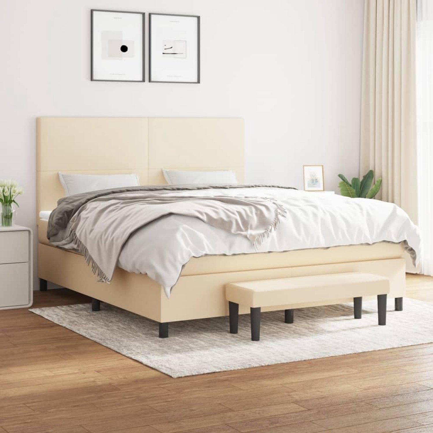 Stof Verstelbaar hoofdbord Pocketvering matras Crème 160x200 cm