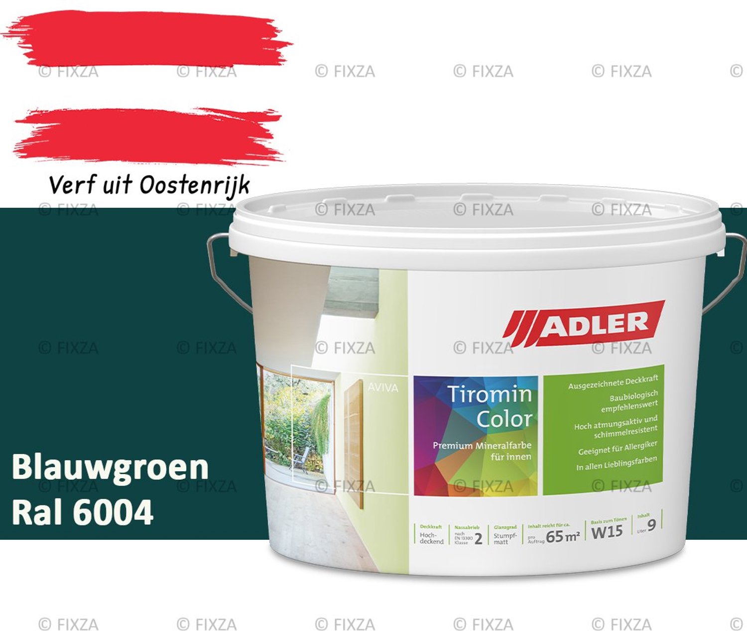 ADLER Aviva Tiromin-Color Silicaat Muurverf Binnen – 1 Liter – RAL 6004 Blauwgroen, Hoogdekkende & Ademend – Ecologische Schimmelwerende Wandverf