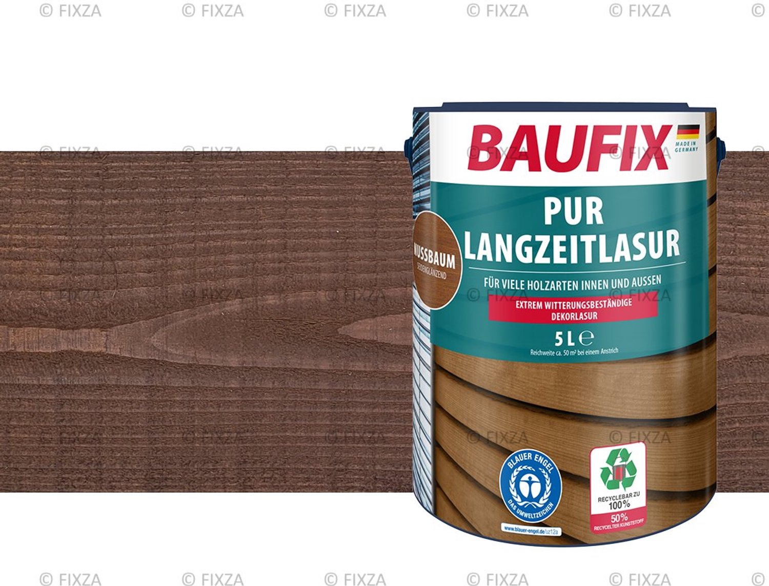 BAUFIX PUR Houtbeits – Notenbruin – Zijdeglans – 5 Liter – Voor Schutting, Tuinhuis & Blokhut – Extra UV- & Weerbestendig