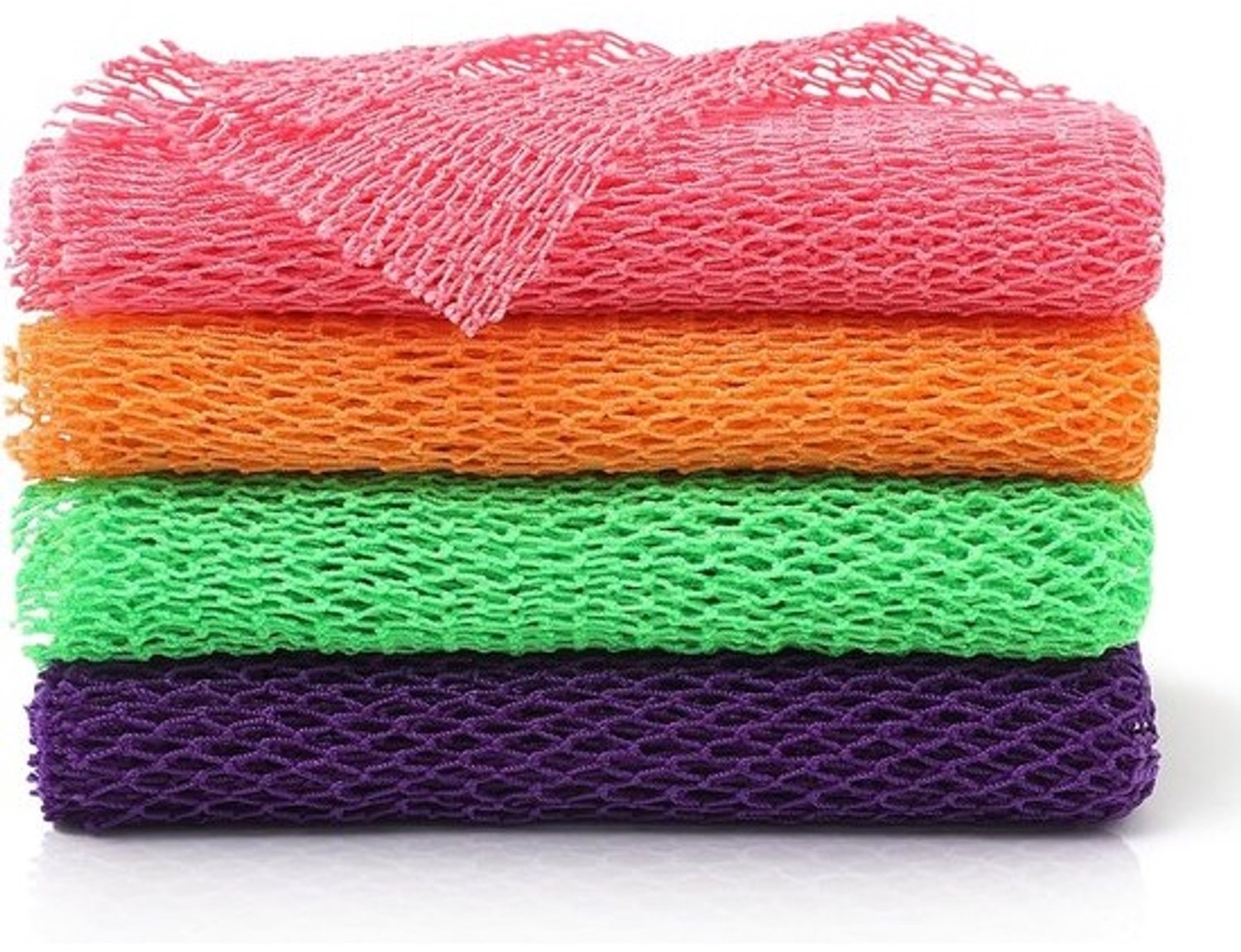 Set van 4 exfoliërende douchesponzen en netscrubbers voor lichaam en rug