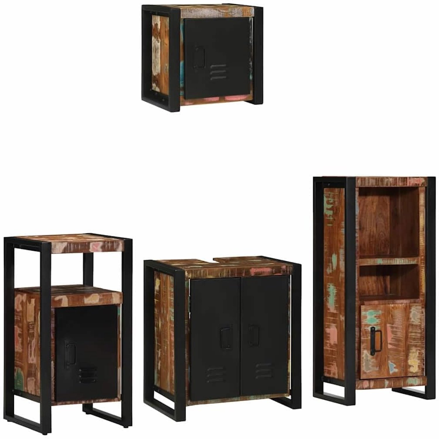 Badkamermeubelset 4 stuks meerkleurig en zwart hout schraenke
