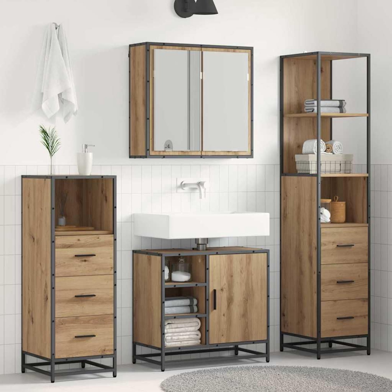 Badkamermeubelset 4 stuks Artisan eiken 65 x 33 x 60 cm houtmateriaal