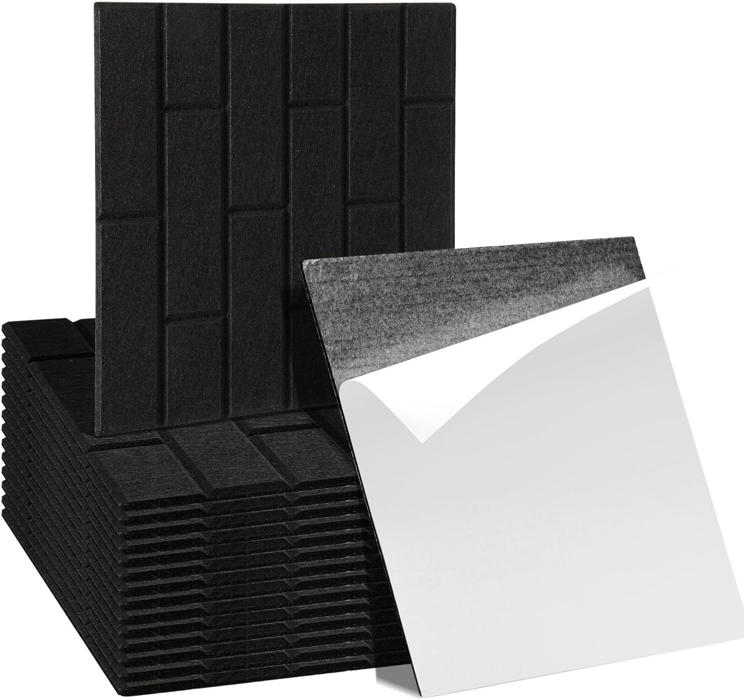 Platen, zelfklevend, 30 x 30 x 0,9 cm, zwart, baksteenlook, wandpanelen voor studio, kantoor, akoestische behandeling en wanddecoratie, 18 stuks