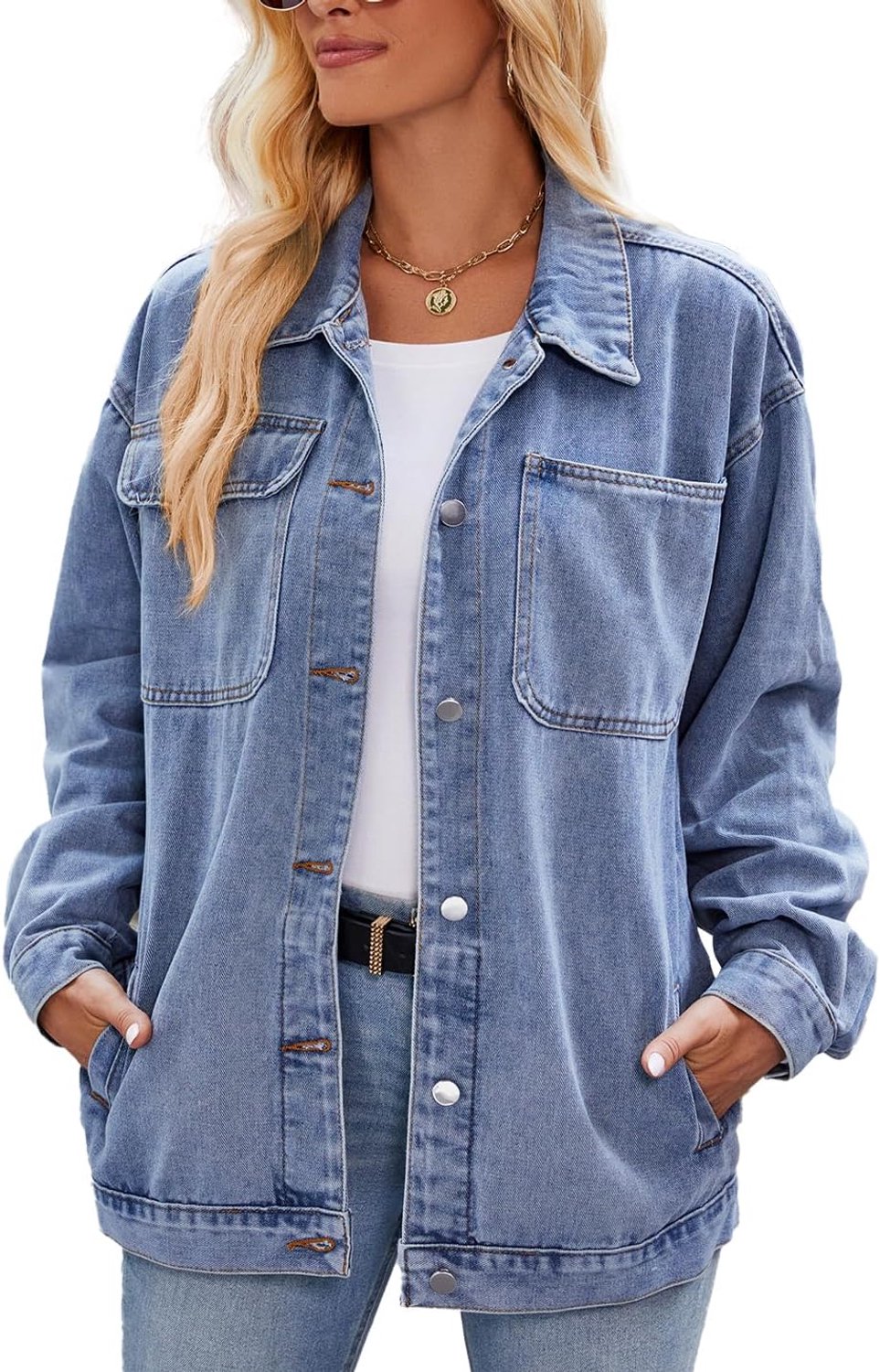Retro casual denim jas oversized knoop top lange mouwen losse revers gewassen denim shacket mantel mantel