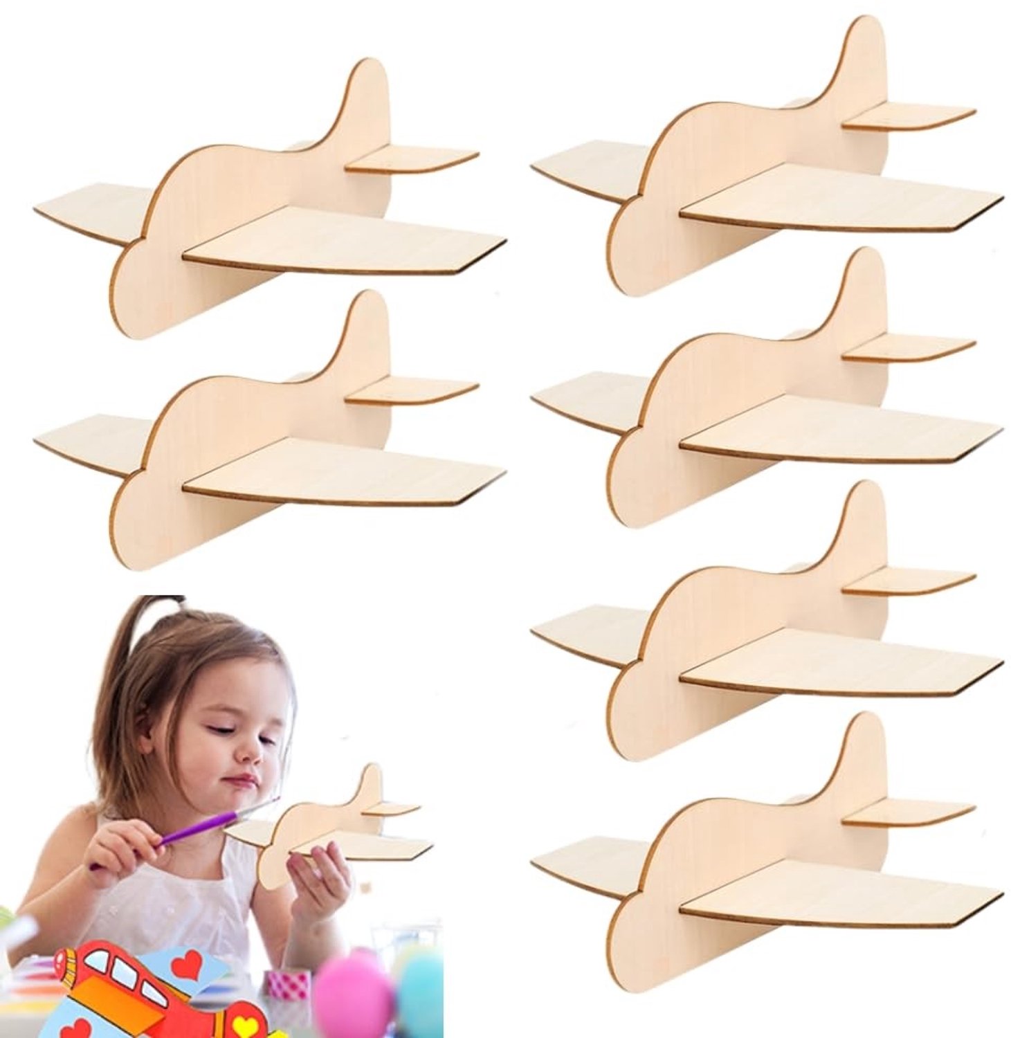 Set van 6 Houten Vliegtuigen voor Kinderen om te Schilderen