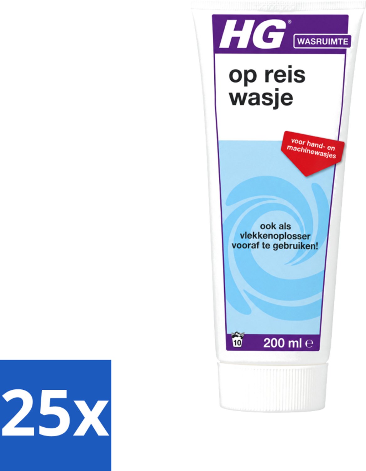 25 x HG - Wasruimte - Op-Reis-Wasje - Voor Hand & Machine Wasjes - 200 ml - Voordeelverpakking - 25 stuks