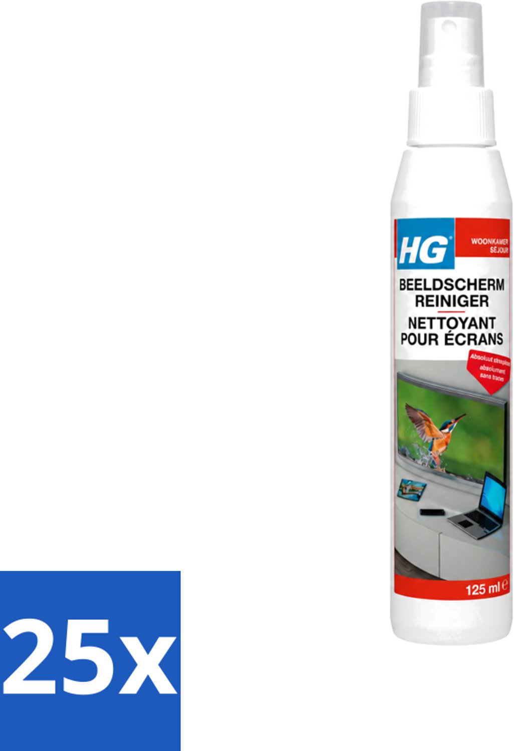 25 x HG - Beeldschermreiniger - Voor Streepvrije Schermen - 125 ml - Voordeelverpakking - 25 stuks