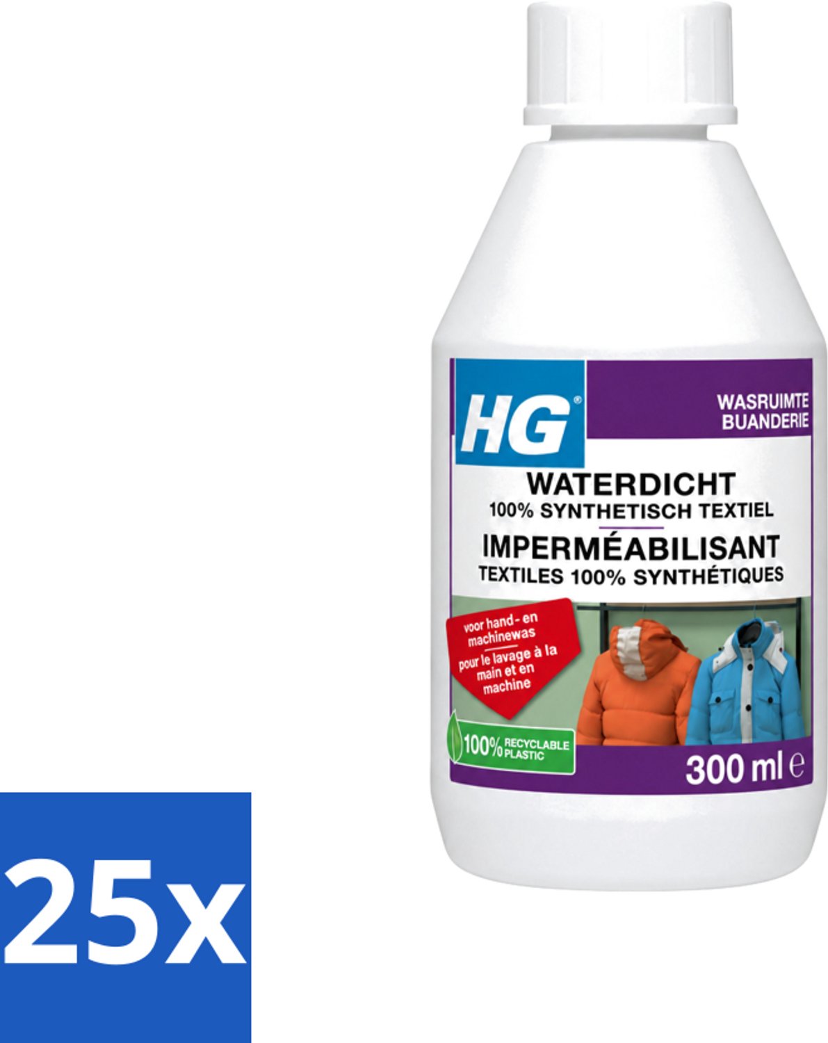 25 x HG - Wasruimte - Waterdicht 100% Synthetisch Textiel - Voor Hand & Machine Was - 300 ml - Voordeelverpakking - 25 stuks