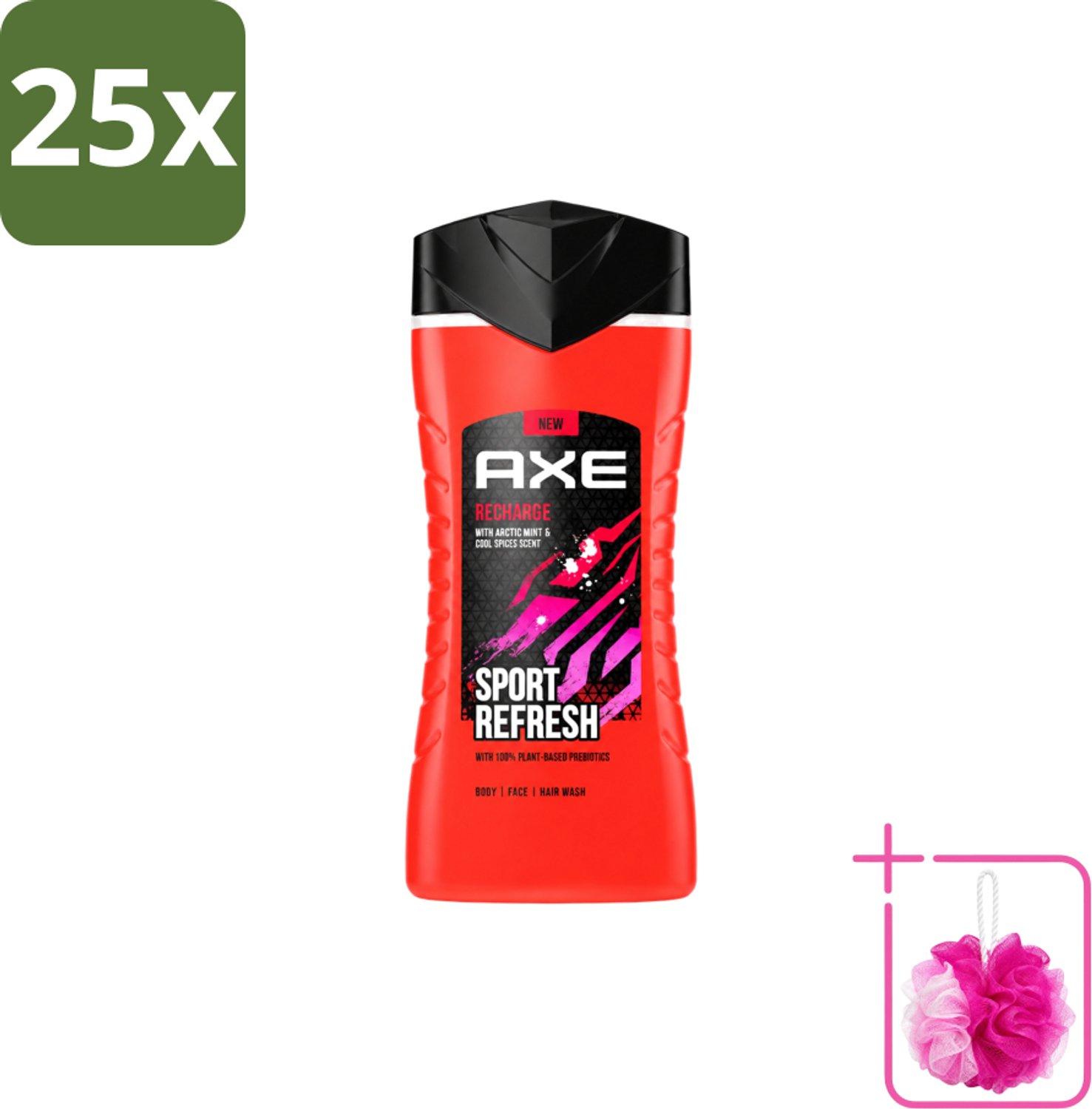 25 x AXE – Douchegel – Sport Refresh – 250 ml - Bulkverpakking - Douchegel sport - Douchemop - Verfrissende douchegel