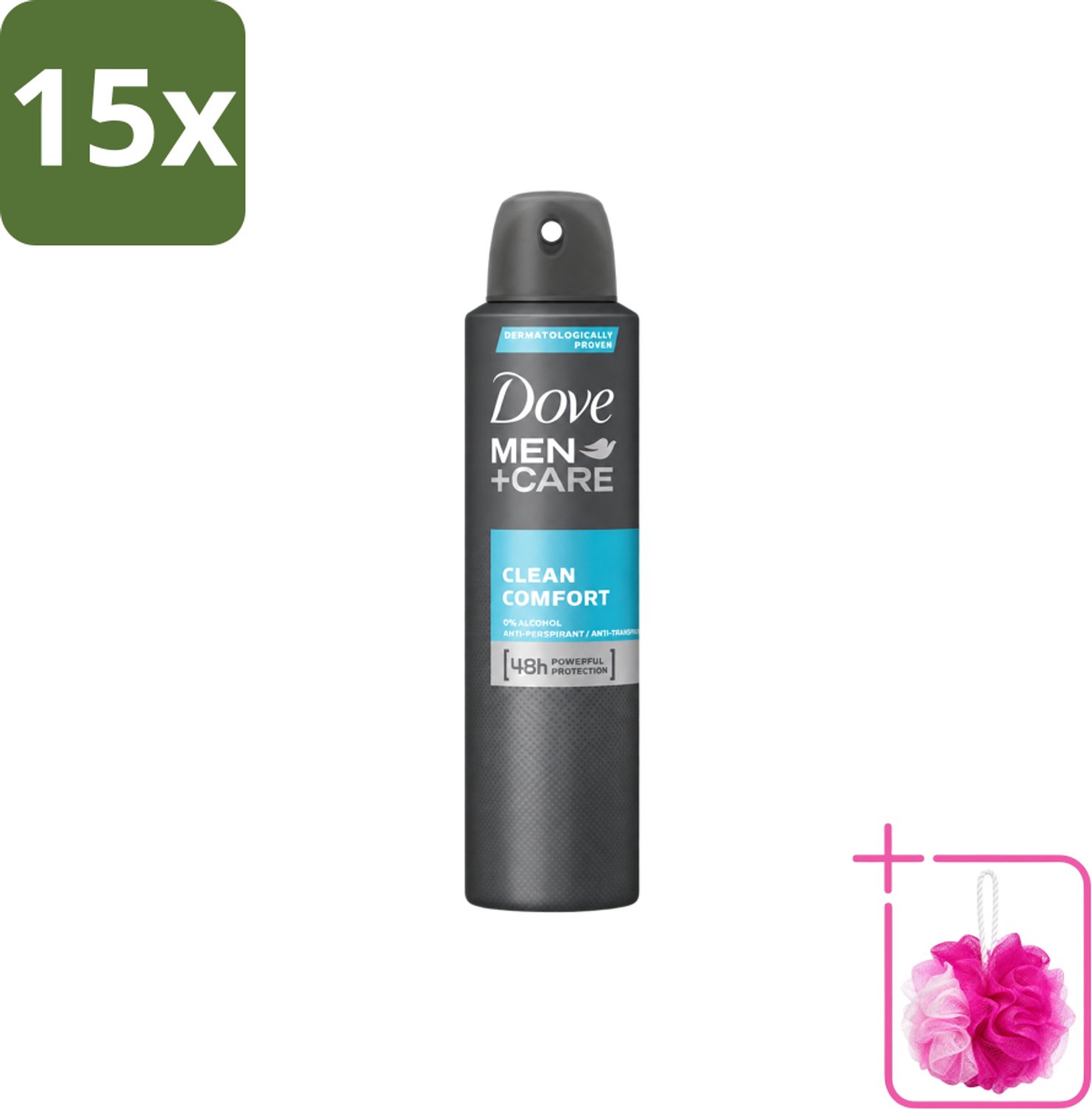15 x Dove Men+Care – Deodorant Spray – Clean Comfort – 200 ml - Bulkverpakking - Anti-transpirant spray - Douchemop - Okselgeur
