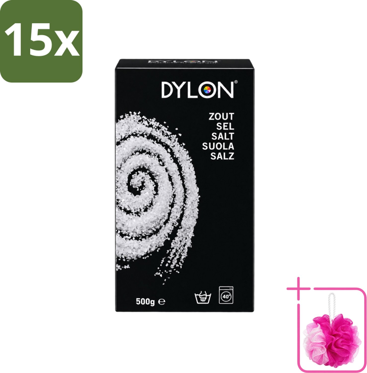15 x Dylon - Zout - Voor Handwas Textielverf - Optimale Kleurresultaten - 500g - Bulkverpakking - Textielverf - Douchemop - Handwas