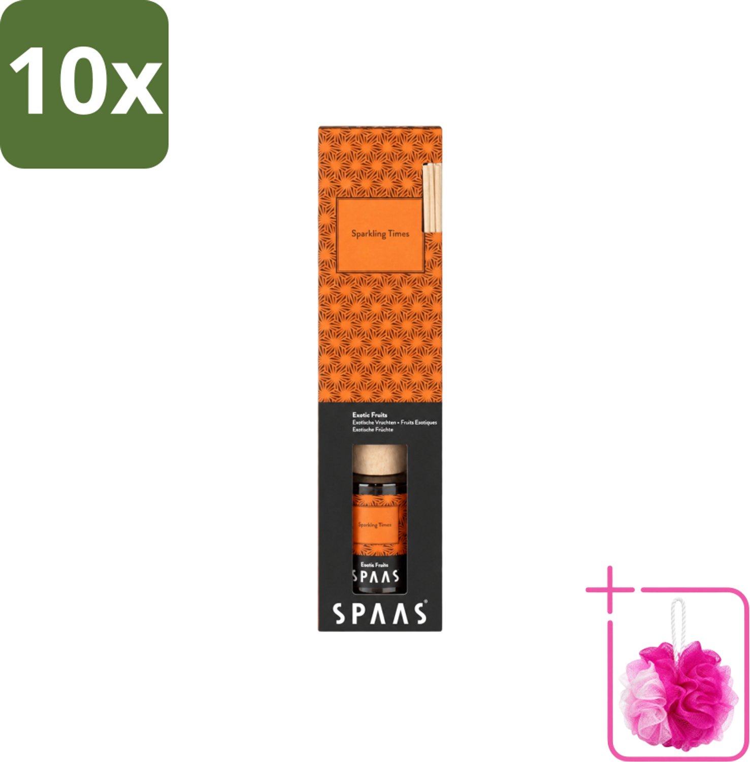 10 x Spaas - Geurstokjes - Sparkling Times - Exotische Vruchten - 80 ml - Bulkverpakking - Geurstokjes - Douchemop - Exotische geur
