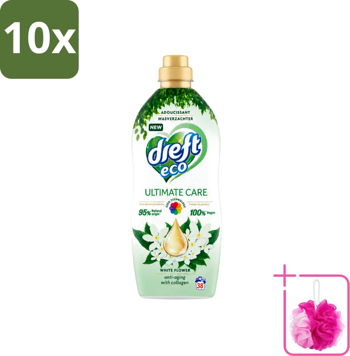 10 x Dreft ECO - Wasverzachter - Gekleurde Was - Witte Bloem - Anti-Veroudering - 38 Wasbeurten - Bulkverpakking - Wasverzachter - Douchemop - Anti-aging