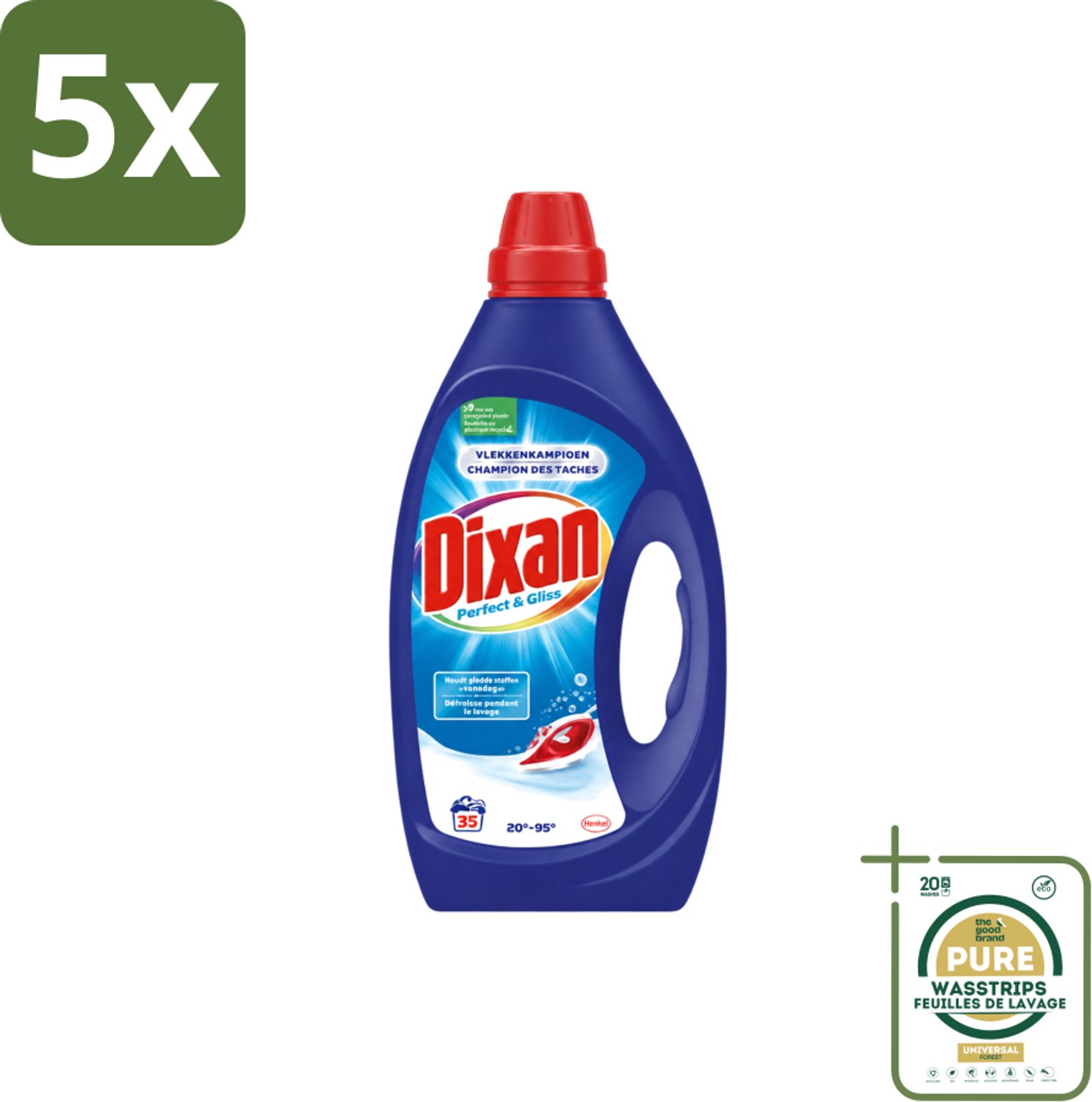 5 x Dixan – Vloeibaar Wasmiddel – Perfect & Gliss – 1750 ml - Wasstrips - Wasmiddel - Vlekkenverwijdering - Antiplooiformule - Strijkwerk - Schone Was