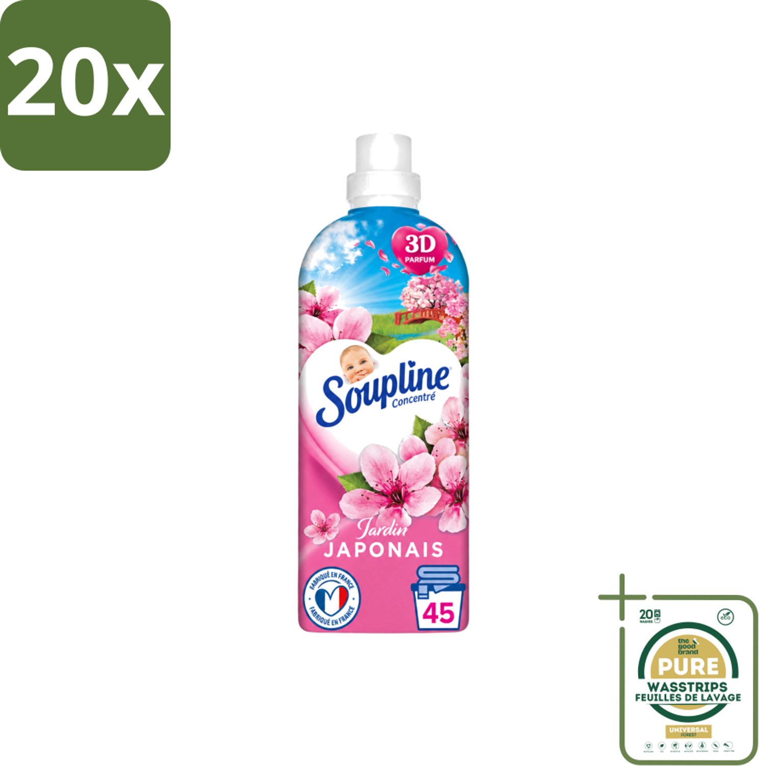 20 x Soupline – Wasverzachter – Japanse Tuin – 950 ml - Wasstrips - Wasverzachter - Zachte Wasgoed - Geur - Japanse Tuin - Rustgevende Geur