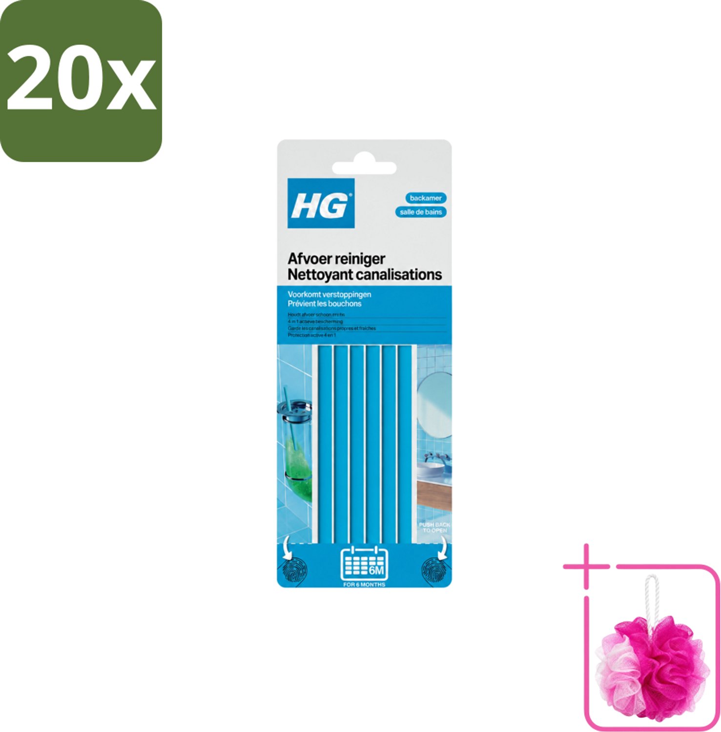 20 x HG - Afvoerreiniger Badkamer - Bulkverpakking - Afvoerreiniger badkamer - Douchemop - Afvoer onderhoud