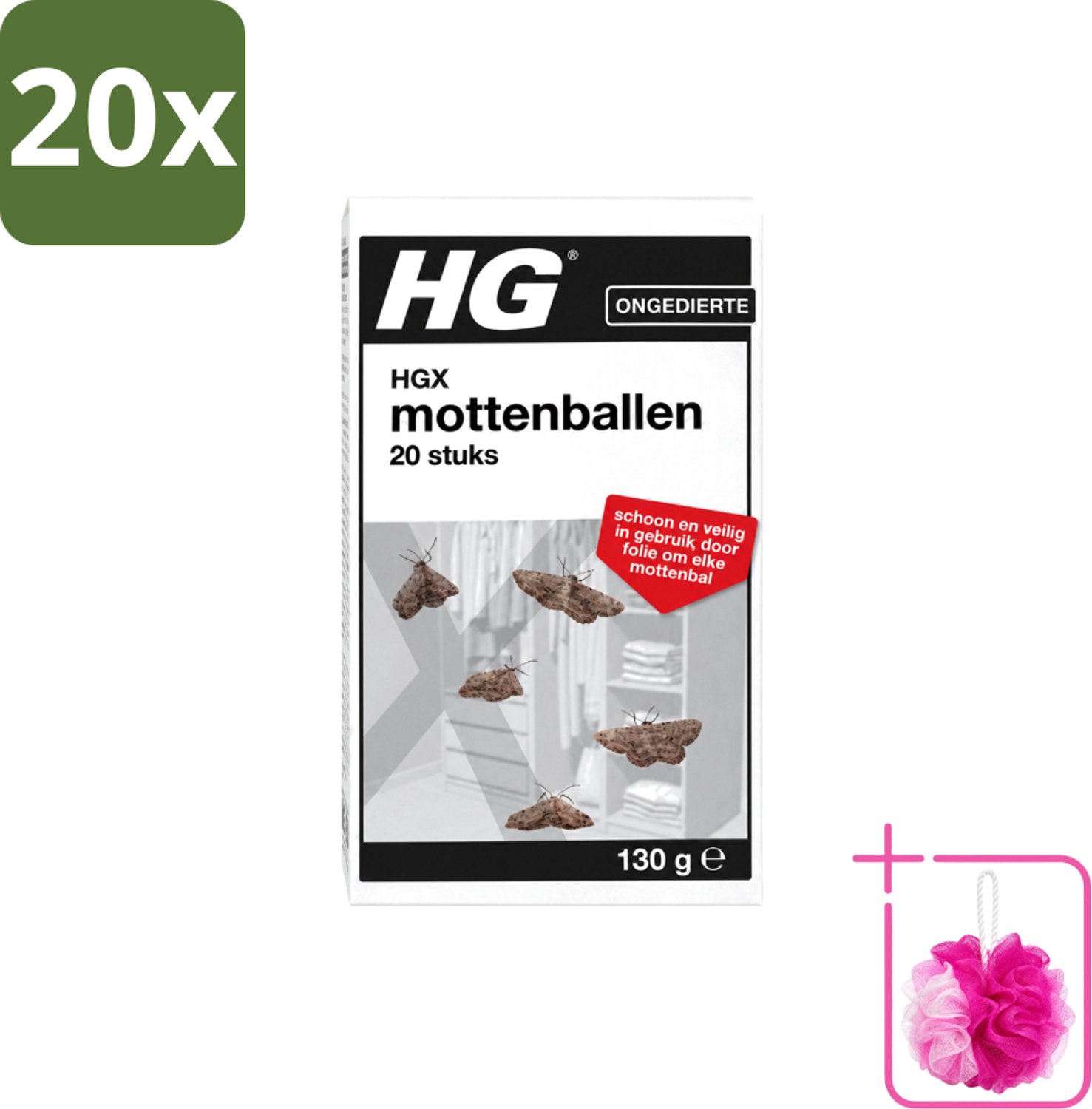 20 x HG X - Ongedierte - Mottenballen - Schoon & Veilig - 20 Mottenballen - Bulkverpakking - Mottenbestrijding - Douchemop - Mottenballen