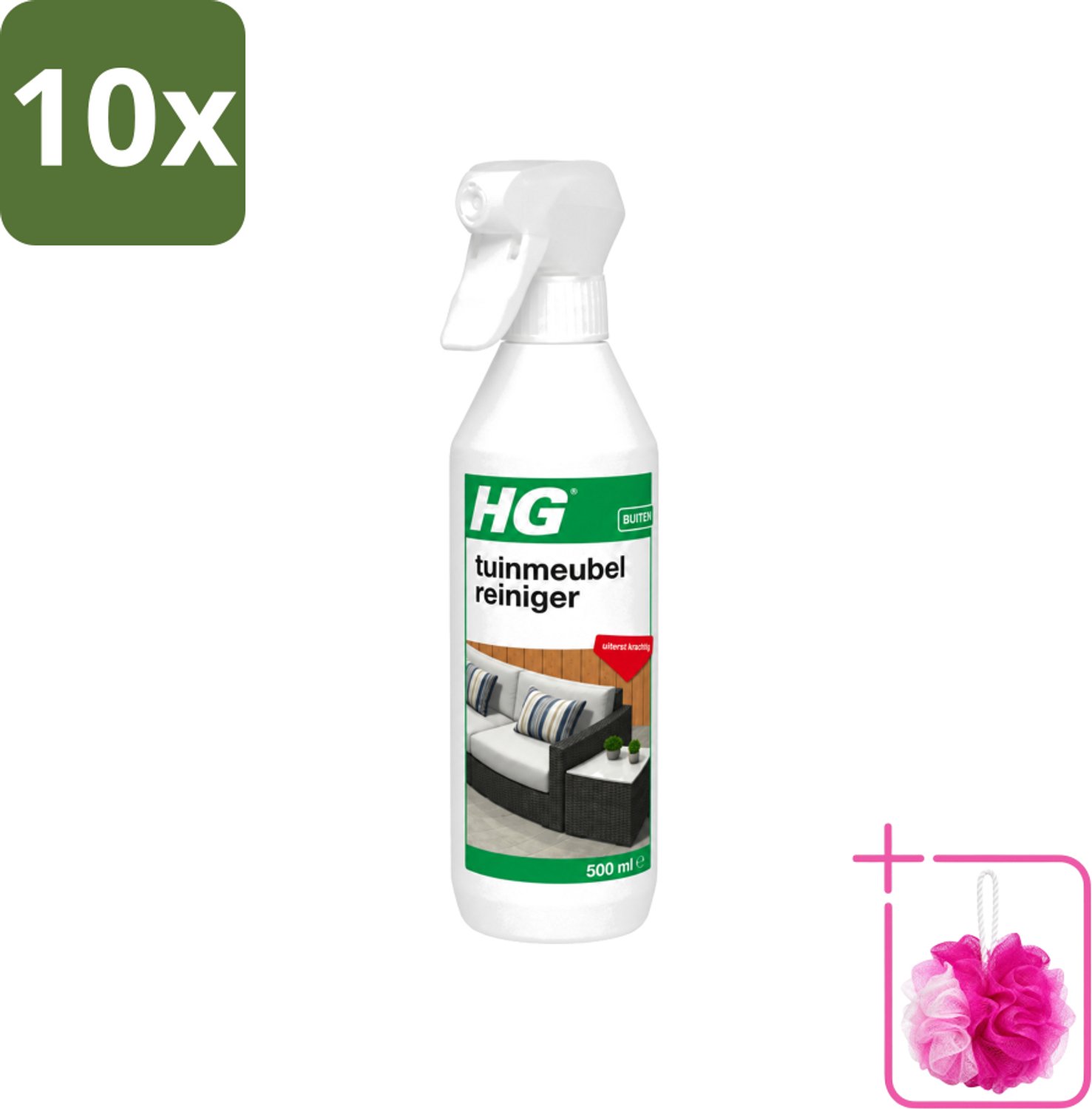 10 x HG - Buiten - Tuinmeubelreiniger - Uiterst Krachtig - 500 ml - Bulkverpakking - Tuinmeubel reinigen - Douchemop - Tuinmeubel reiniger